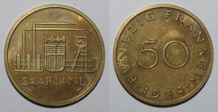 Allemagne Duitsland Saar Km 3 50 Franken 1954, Postzegels en Munten, Munten | Europa | Niet-Euromunten, België, Verzenden