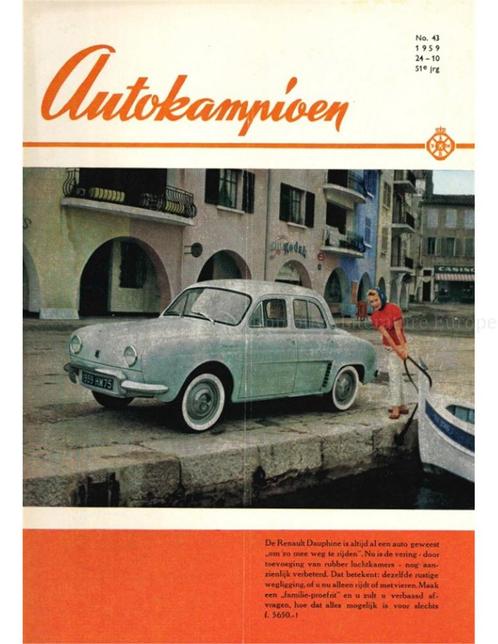 1959 AUTOKAMPIOEN MAGAZINE 43 NEDERLANDS, Livres, Autos | Brochures & Magazines