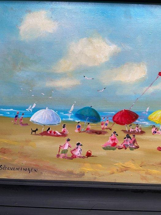 h poeder - Strand gezicht bij scheveningen, Antiek en Kunst, Kunst | Schilderijen | Modern
