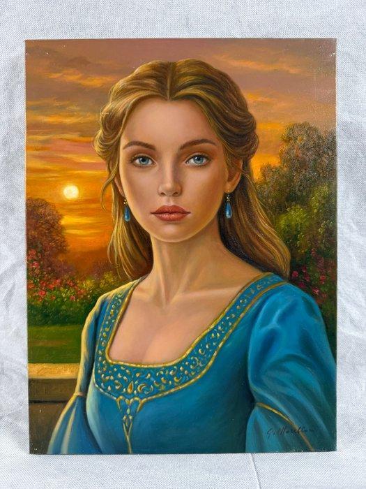 Giovanni Morello (1956) - Dama al Tramonto, Antiek en Kunst, Kunst | Schilderijen | Klassiek