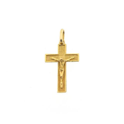 18 Krt. Gouden hanger van een kruis met corpus, Handtassen en Accessoires, Bedels, Gebruikt, Overige merken, Goud, Ophalen of Verzenden