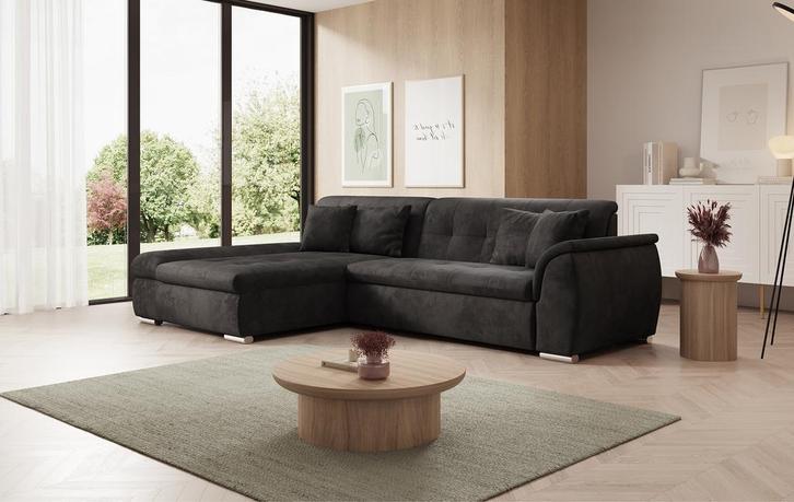 Hoekbank zwart velvet hoekzetel hoeksalon met slaapfunctie, Huis en Inrichting, Zetels | Complete zithoeken, Nieuw, Verzenden