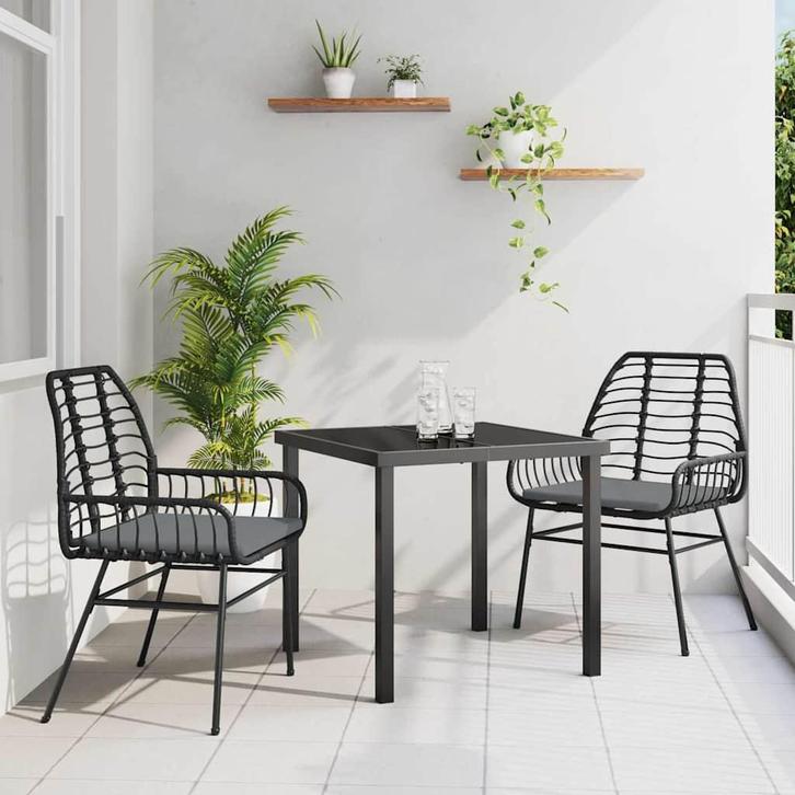 vidaXL Tuin Eettafel Set 3 pcs Zwart poly rattan, Tuin en Terras, Tuinsets en Loungesets, Nieuw, Verzenden