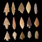 Néolithique Silex, Pierre, Agate Collection de 15 pointes de