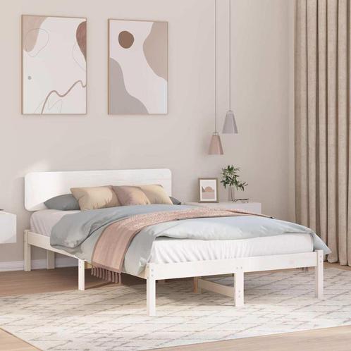 vidaXL Bedframe met hoofdeinde Wit 140 x 190 cm Massief, Huis en Inrichting, Slaapkamer | Bedden, Nieuw, Verzenden