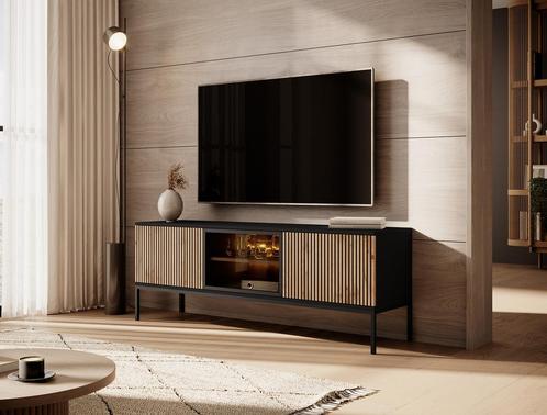 TV-Meubel mat zwart 154x39x56 met LED, Huis en Inrichting, Kasten |Televisiemeubels, 25 tot 50 cm, Nieuw, 150 tot 200 cm, Overige materialen