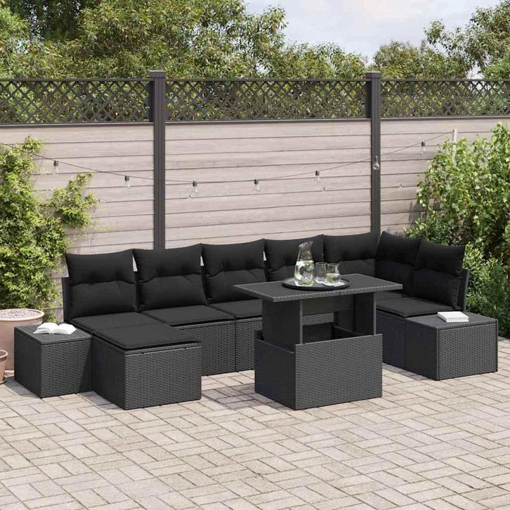vidaXL Tuinbank Set met kussen 8 pcs Zwart, Tuin en Terras, Tuinsets en Loungesets, Nieuw, Verzenden