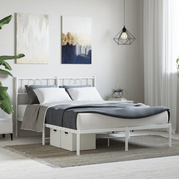 vidaXL Bedframe met hoofdbord metaal wit 140x200 cm, Huis en Inrichting, Slaapkamer | Bedden, Nieuw, Verzenden