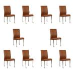 Set van 10 Leren eetkamerstoelen Comfort met wieltjes -, Ophalen of Verzenden, Nieuw, Leer, Eén