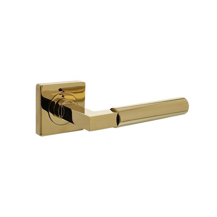 Intersteel Deurklink Bau-Stil vierkant rozet PVD messing, Doe-het-zelf en Bouw, Hang- en Sluitwerk, Klink of Kruk, Nieuw, Koper of Messing