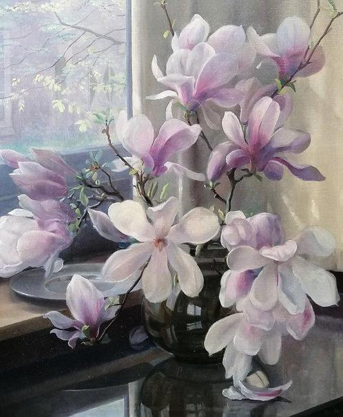 Roelof Gerbrands (1891 - 1954) - Still life with Magnolias, Antiek en Kunst, Kunst | Schilderijen | Klassiek