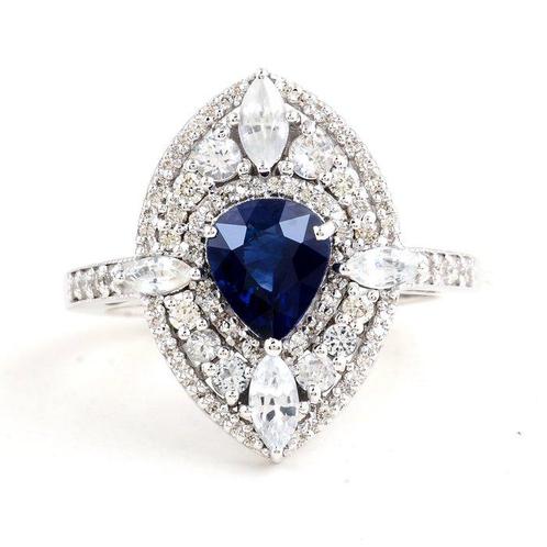 Bague - 14 carats Or blanc -  2.70ct. tw. Saphir - Saphir, Handtassen en Accessoires, Ringen
