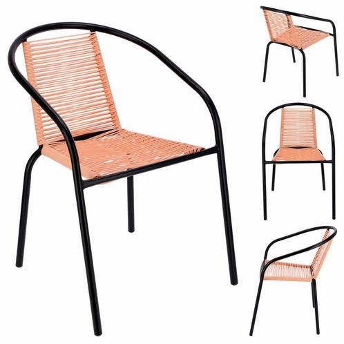 Tuinstoel staal met gevlochten zitting – 72 cm – perzik, Tuin en Terras, Tuinstoelen, Nieuw, Ophalen of Verzenden