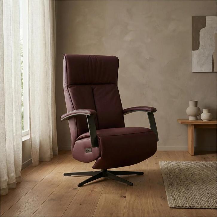 Leren elektrisch relaxfauteuil Pure - Toledo Bordeaux, Maison & Meubles, Fauteuils, Enlèvement ou Envoi