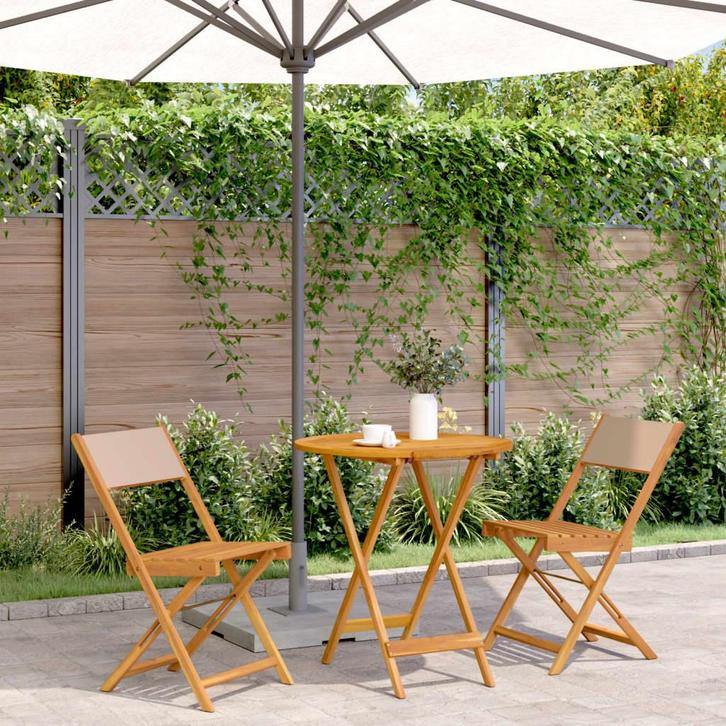 vidaXL 3-delige Bistroset stof en massief hout taupe, Tuin en Terras, Tuinsets en Loungesets, Nieuw, Verzenden