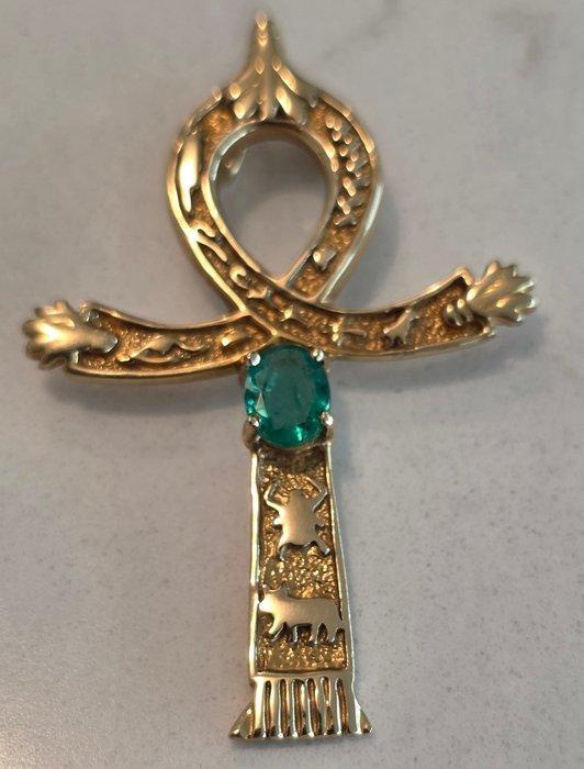 Kruishanger - 18 karaat Geel goud - 1.00ct. tw. Smaragd -, Handtassen en Accessoires, Antieke sieraden