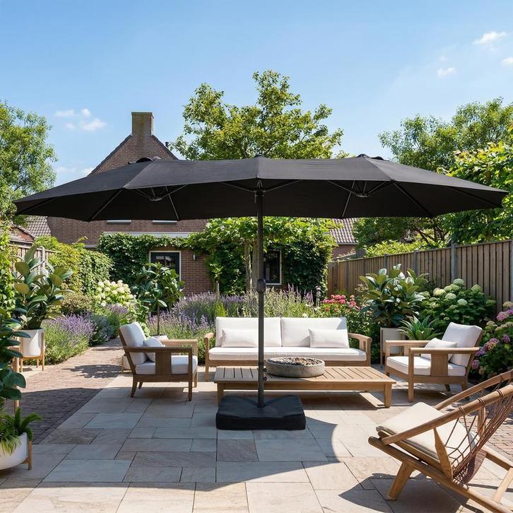 Parasol double avec pied - anthracite - 450 x 265 x 278 cm |, Jardin & Terrasse, Parasols, Neuf, Envoi