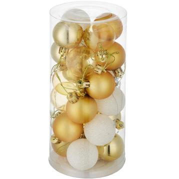 24 kerstballen onbreekbaar wit/goud - wit/goud