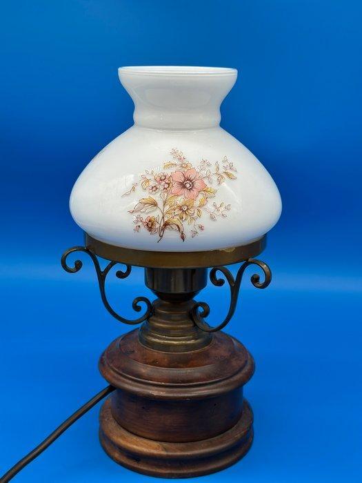 Tischlampe mit floral verziertem Glas-Schirm und, Antiek en Kunst, Curiosa en Brocante
