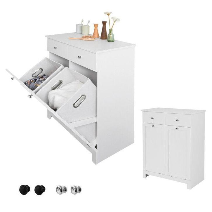 2dekans | SoBuy BZR33-W Badkamerkast - Met 2 Wasmanden - Met, Huis en Inrichting, Woonaccessoires | Spiegels, Ophalen of Verzenden