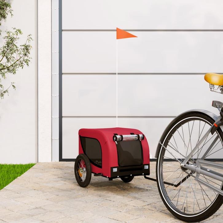 vidaXL Hondenfietstrailer oxford stof en ijzer rood en zwart, Dieren en Toebehoren, Overige Dieren-accessoires, Nieuw, Verzenden