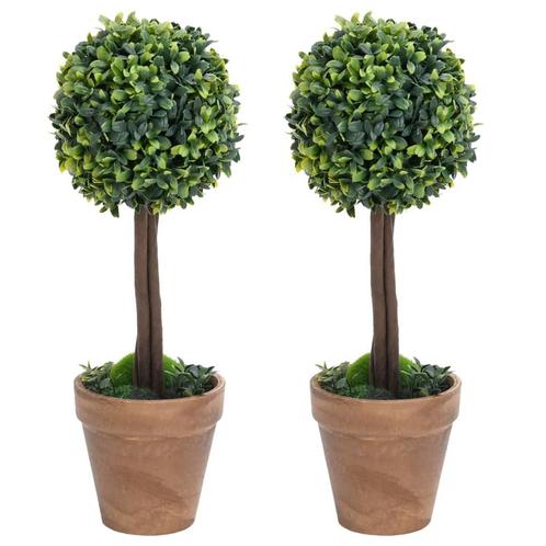 vidaXL Kunstplanten met pot 2 st buxus bolvorming 33 cm, Maison & Meubles, Accessoires pour la Maison | Plantes & Fleurs artificielles