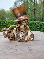Statue, head skull bronze colored - 28 cm - polyresine