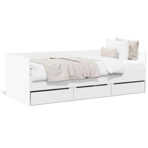 vidaXL Lit de jour avec tiroirs blanc 100x200 cm bois, Maison & Meubles, Chambre à coucher | Lits, Neuf, Envoi
