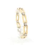Bicolor gouden fantasie schakel armband | 19 cm (witgoud), Ophalen of Verzenden, Gebruikt, Overige kleuren, Goud