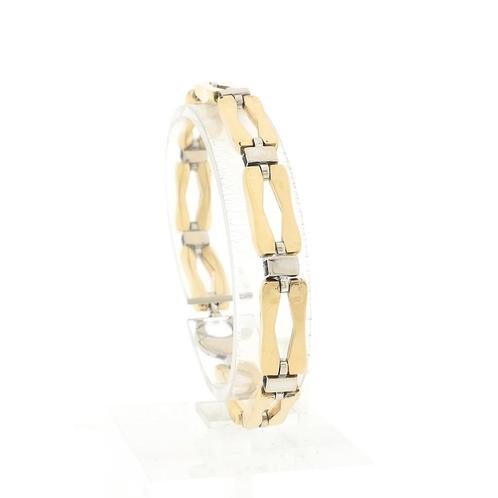 Bicolor gouden fantasie schakel armband | 19 cm (witgoud), Handtassen en Accessoires, Armbanden, Overige kleuren, Gebruikt, Goud