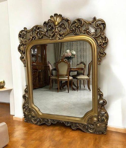 Wandspiegel- 130 cm - Glas, Hout - Cornucopia Francese, Antiek en Kunst, Antiek | Overige Antiek