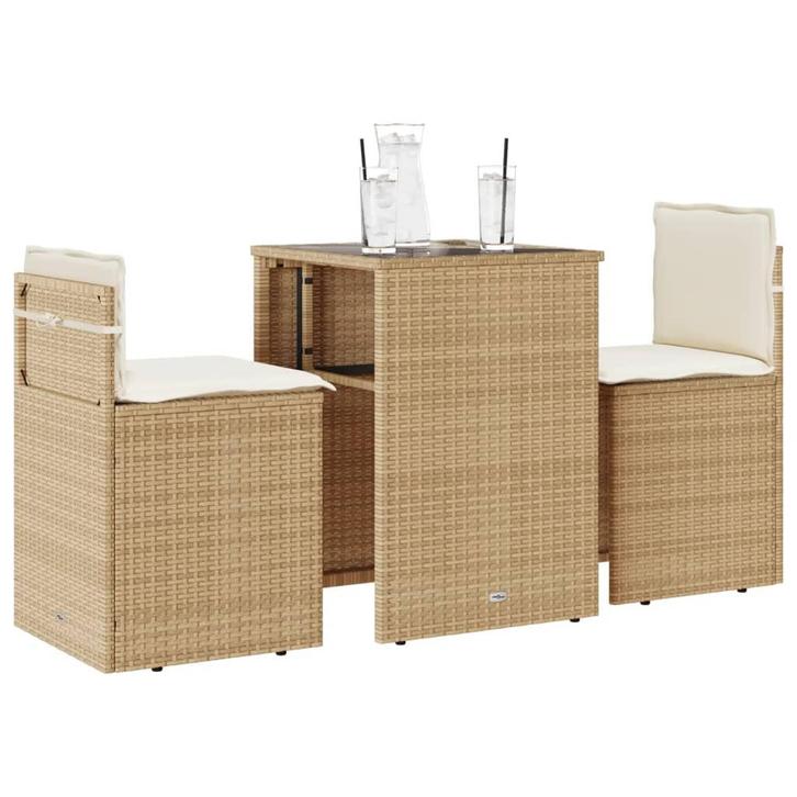vidaXL 3-delige Bistroset met kussens poly rattan beige, Tuin en Terras, Tuinsets en Loungesets, Nieuw, Verzenden