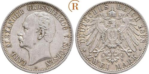 2 Mark 1898 A Kaiserreich: Sachsen Weimar Eisenach: Carl..., Postzegels en Munten, Munten | Europa | Niet-Euromunten, België, Verzenden