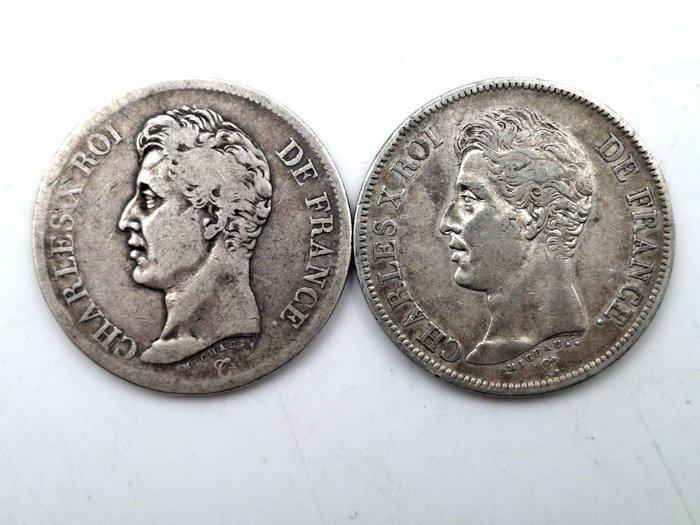 Frankrijk. Charles X. 5 Francs 1825-A, Paris (lot de 2, Postzegels en Munten, Munten | Europa | Euromunten