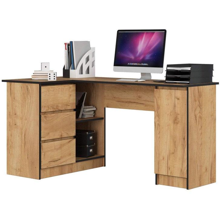 Hoekbureau B20 eiken zwart 3 lades Eiken Zwart (Kantoor), Huis en Inrichting, Bureaus, Nieuw, Verzenden