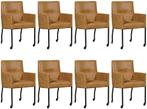Set van 8 Leren eetkamerstoelen - met wieltjes en armleuning, Huis en Inrichting, Nieuw, Vijf, Zes of meer stoelen, Eigentijds