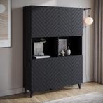 Meubella | Dressoir zwart 120 cm | Visgraat op deuren kast, Huis en Inrichting, Kasten | Dressoirs, Verzenden, Nieuw, 25 tot 50 cm