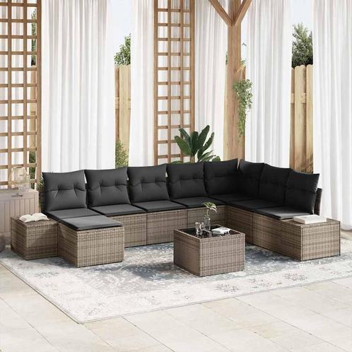vidaXL Tuinbank Set met kussen 9 pcs Poly rattan, Tuin en Terras, Tuinsets en Loungesets, Nieuw, Verzenden