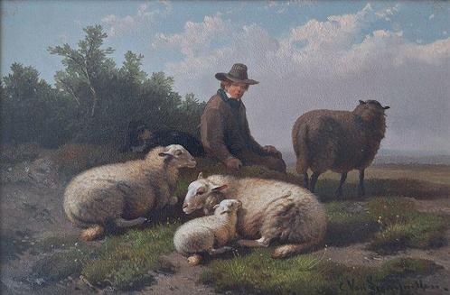 Cornelis Van Leemputten (1841-1902) - Herder met schapen, Antiek en Kunst, Kunst | Schilderijen | Klassiek