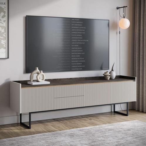 Meubella TV-Meubel beige 192 cm | TV-Kast met LED, Huis en Inrichting, Kasten |Televisiemeubels, 25 tot 50 cm, Nieuw, 150 tot 200 cm