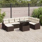 vidaXL 9-delige tuinsofa set met kussens in bruin poly, Verzenden, Nieuw