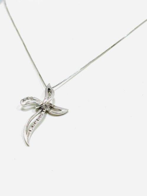 Ketting met hanger - 18 karaat Witgoud - 0.20ct. tw. Diamant, Handtassen en Accessoires, Antieke sieraden
