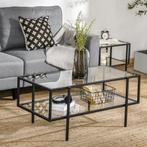 Salontafel - Stalen frame - Zijglas - Zwart, Huis en Inrichting, Tafels | Bijzettafels, Ophalen of Verzenden, Nieuw, Modern