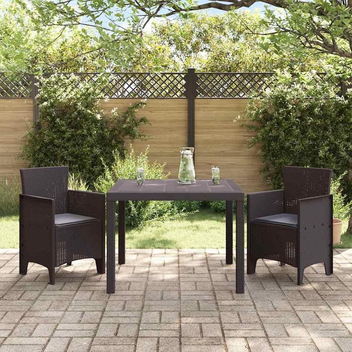 vidaXL Tuin Eettafel Set 3 pcs Bruin Polt riet, Tuin en Terras, Tuinsets en Loungesets, Nieuw, Verzenden