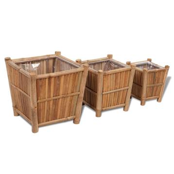 vidaXL 3 st Plantenbakken verhoogd bamboe met nylon voering, Verzenden