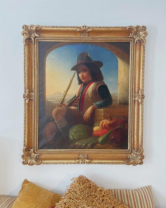 Pimen Orloff (1812–1863) - The Young Shepherd – Pastorello, Antiek en Kunst, Kunst | Schilderijen | Klassiek