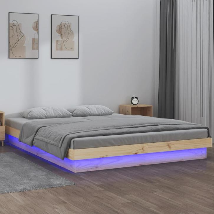 vidaXL Bedframe LED massief hout 150x200 cm King Size, Huis en Inrichting, Slaapkamer | Bedden, Nieuw, Verzenden