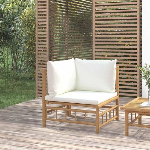 vidaXL Tuinhoekbank met kussens bamboe crèmewit, Tuin en Terras, Tuinsets en Loungesets, Nieuw, Verzenden
