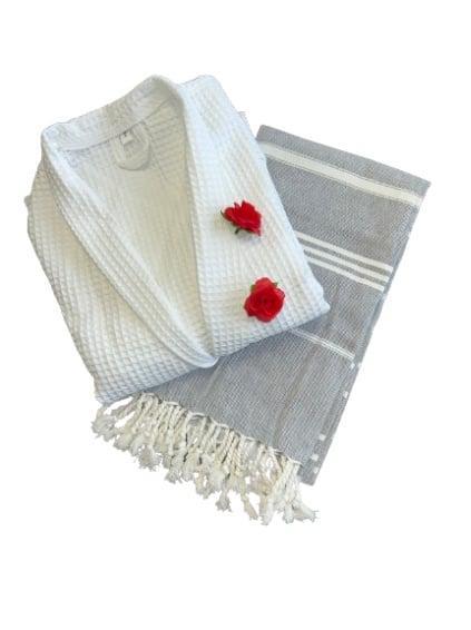 Wellness Pakket: Badjas Wafel & Hamamdoek 90x165cm Navy, Huis en Inrichting, Badkamer | Badtextiel en Accessoires, Overige typen