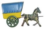 (Penny Toy) Antigua carreta con caballo en hojalata